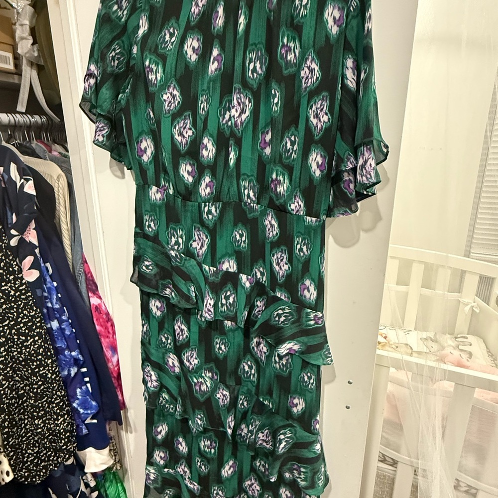 Scoop NYC Green and Purple Midi Dress